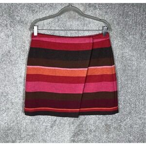 LOFT Wrap Skirt Womens Size 8 Pink Red Brown Orange Striped Wool Blend Lined